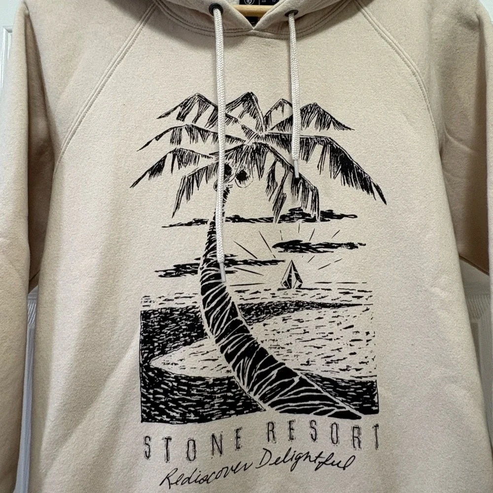 Volcom Women's Juniors Truly Stokin Stone Resort Print Hooded Sweatshirt Bone - Picture 2 of 5